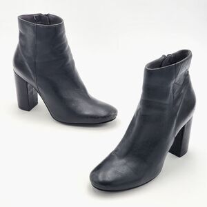 Seychelles Block Heel Leather Ankle Boot Booties Almond Toe Black Size 9